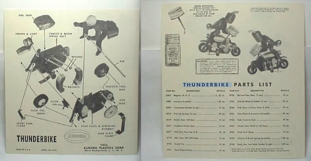 1 - 2 Sided Thunderbike Diagram of Parts - $1.00